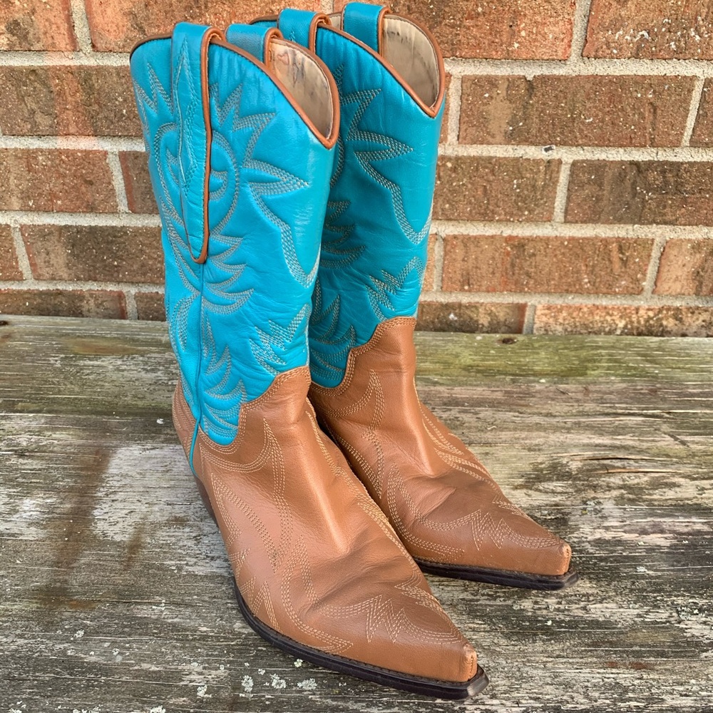 Guess by Marciano “Punk” Turquoise/Tan Cowboy Boot